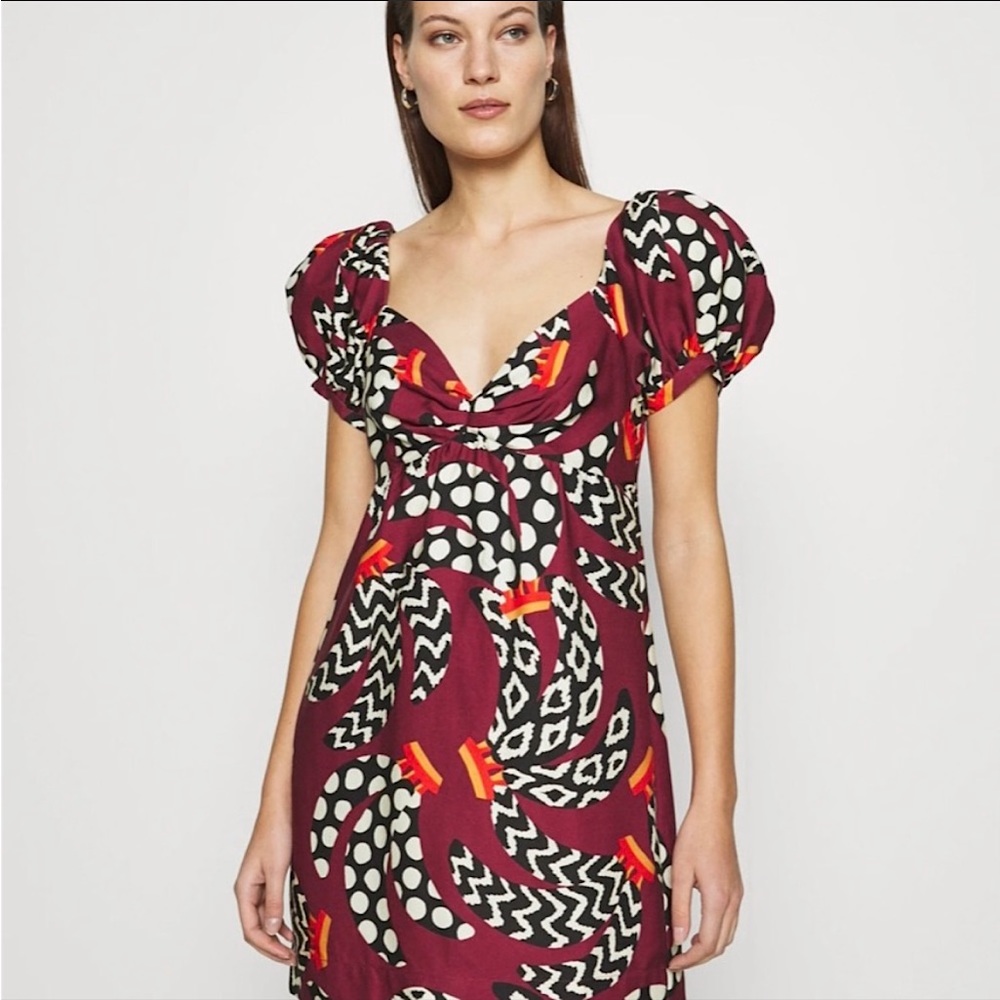 FARM Rio - RARE Burgundy Ethnic Bananas Mini Dress Size XS